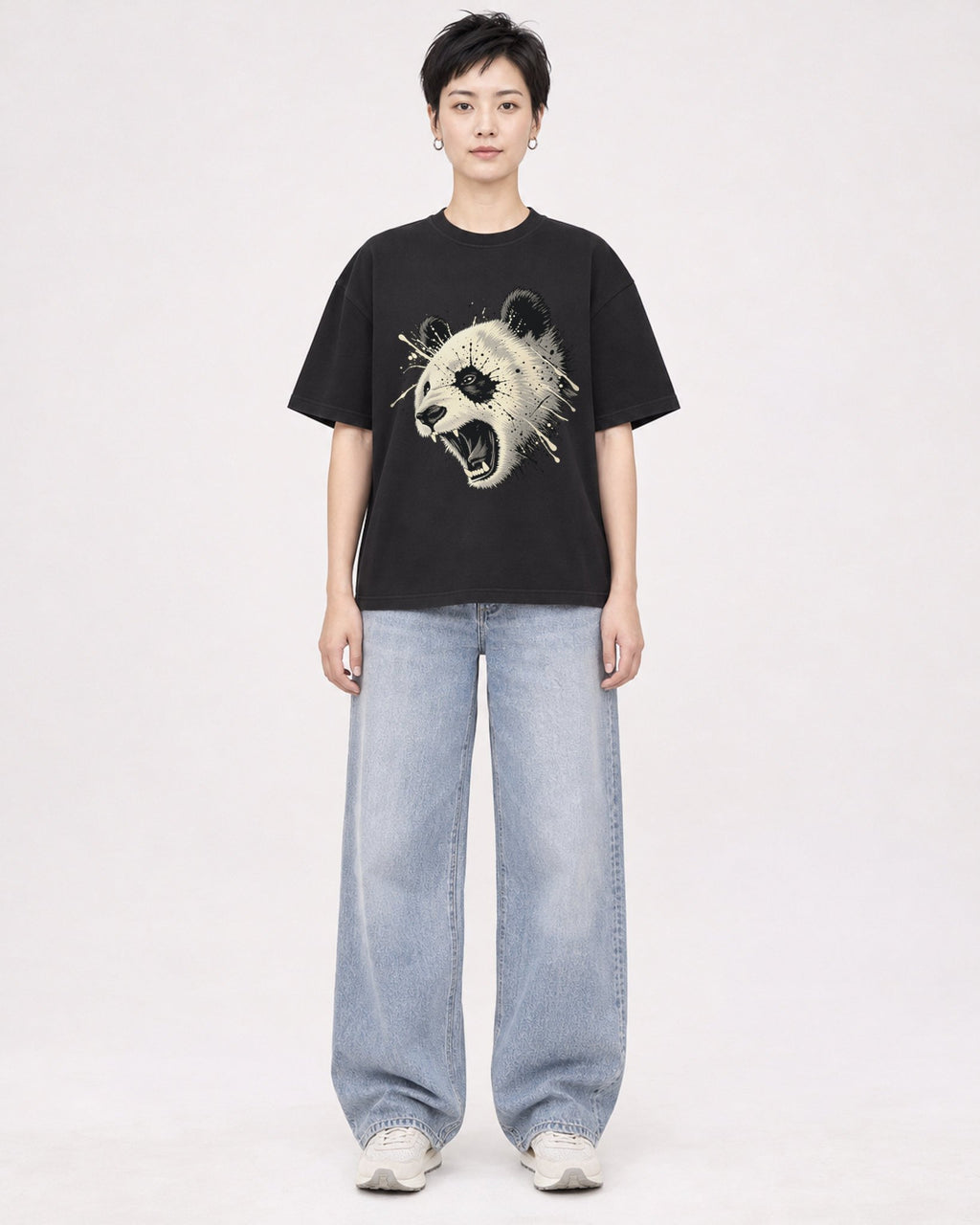 Mockup Boxy Heavyweight Tee Black female full-body 23