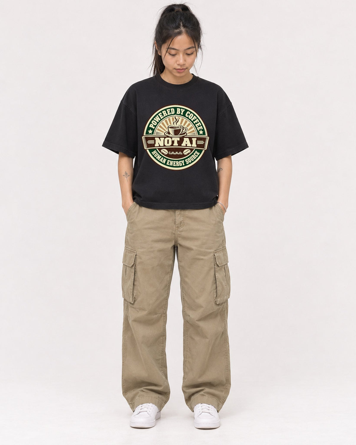 Mockup Boxy Heavyweight Tee Black female full-body 42