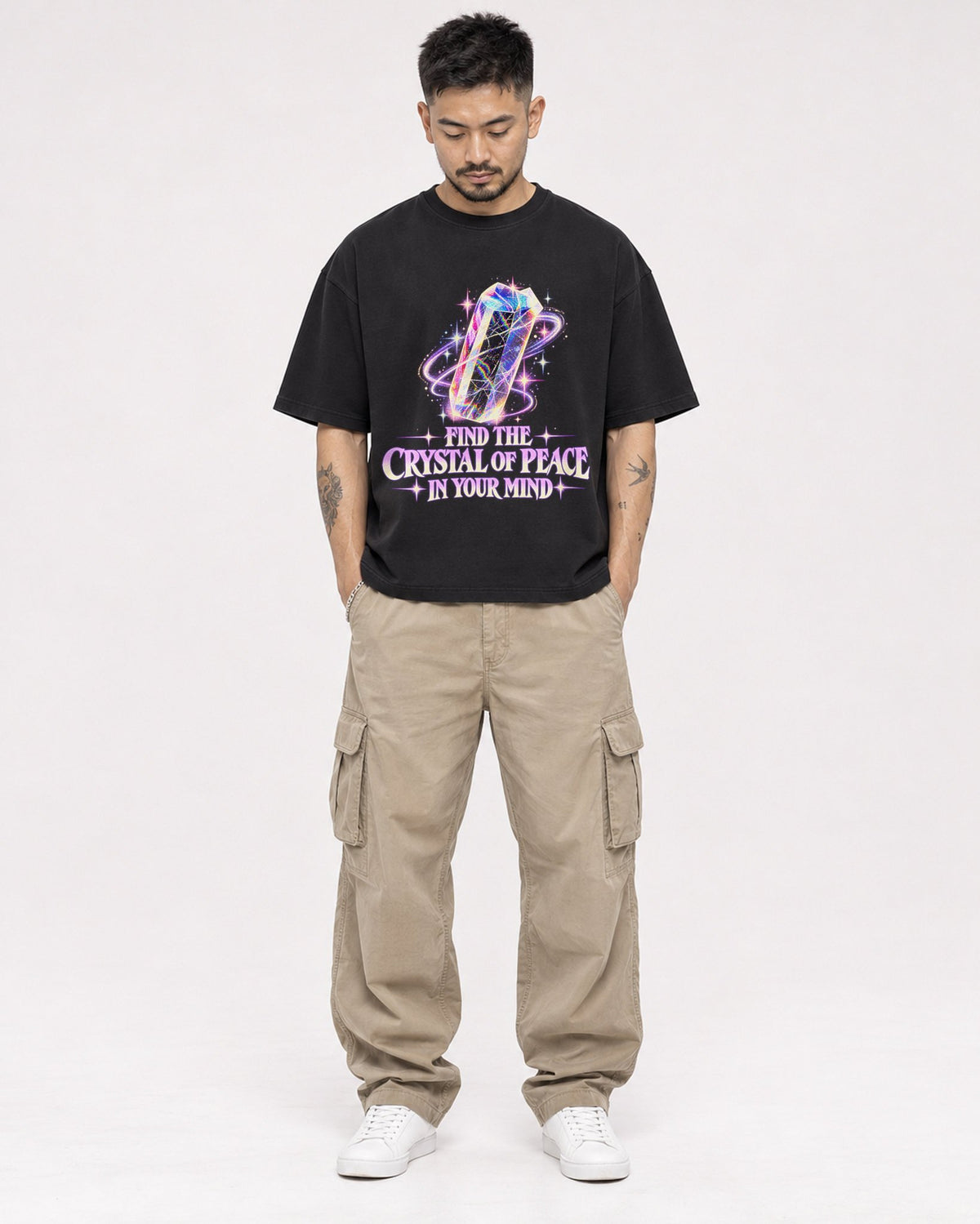 Mockup Boxy Heavyweight Tee Black male full-body 12