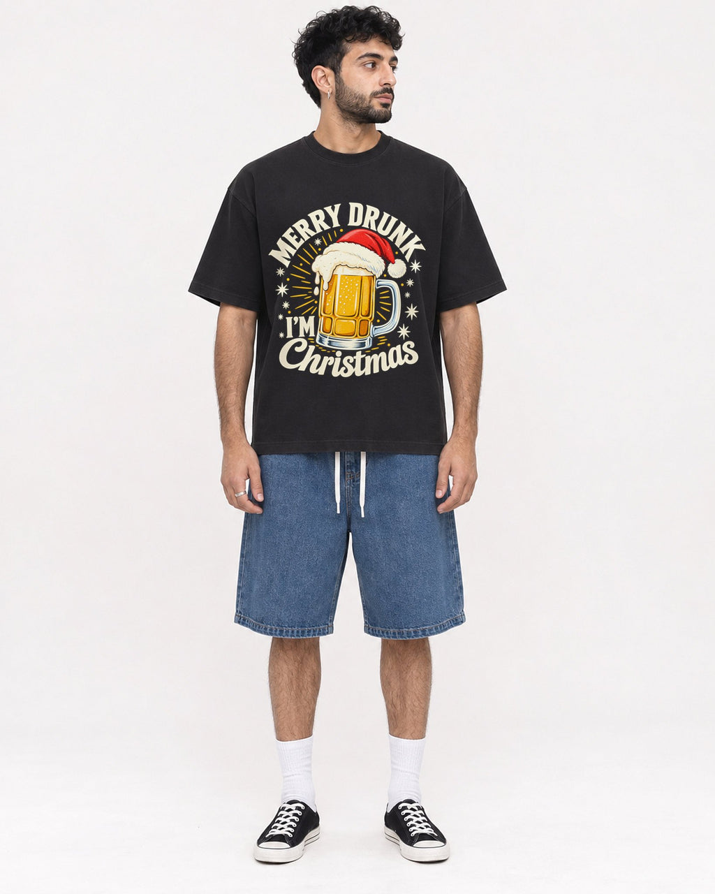 Mockup Boxy Heavyweight Tee Black male full-body 07