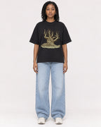 Mockup Boxy Heavyweight Tee Black female full-body 15