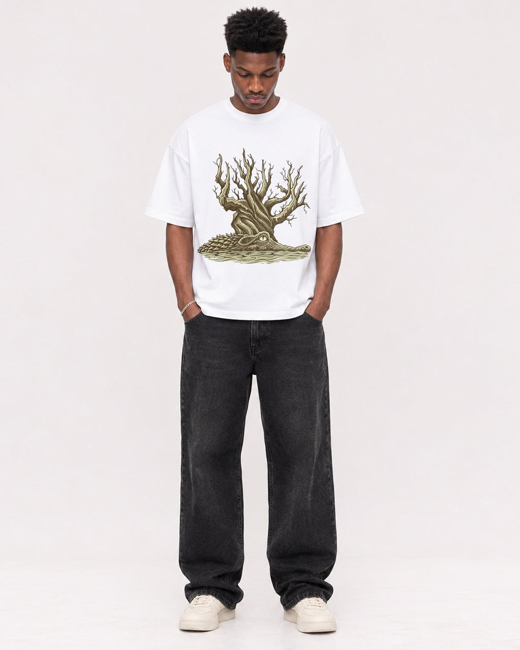 Mockup Boxy Heavyweight Tee White male full-body 15