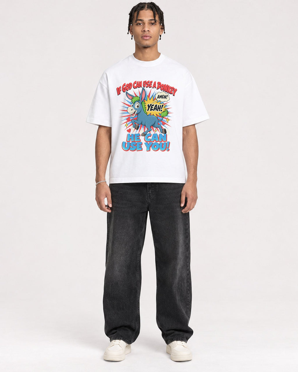 Mockup Boxy Heavyweight Tee White male full-body 40