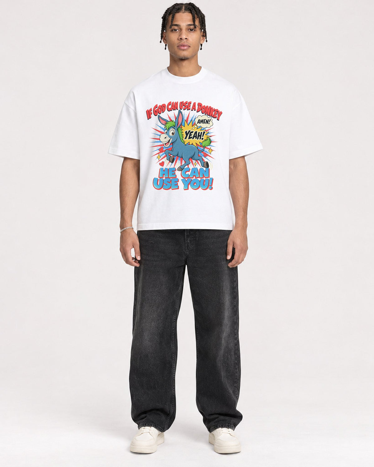 Mockup Boxy Heavyweight Tee White male full-body 40