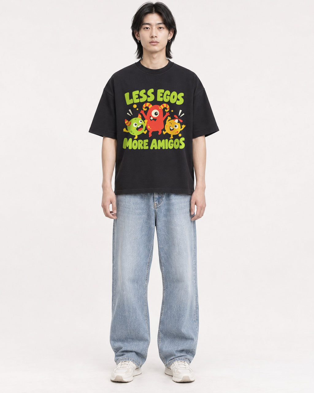 Mockup Boxy Heavyweight Tee Black male full-body 41