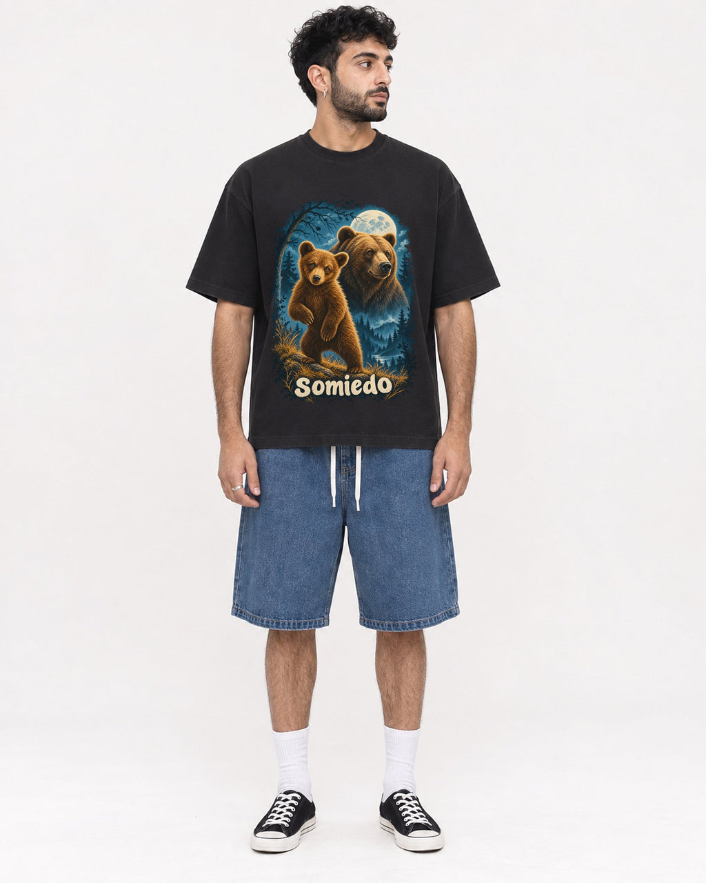 Mockup Boxy Heavyweight Tee Black male full-body 07