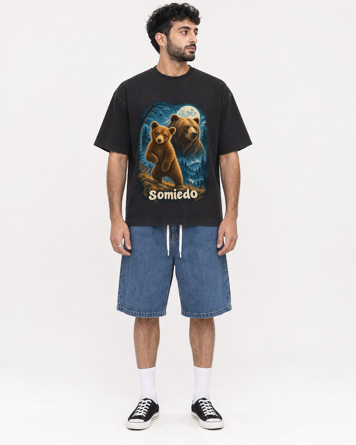 Mockup Boxy Heavyweight Tee Black male full-body 07