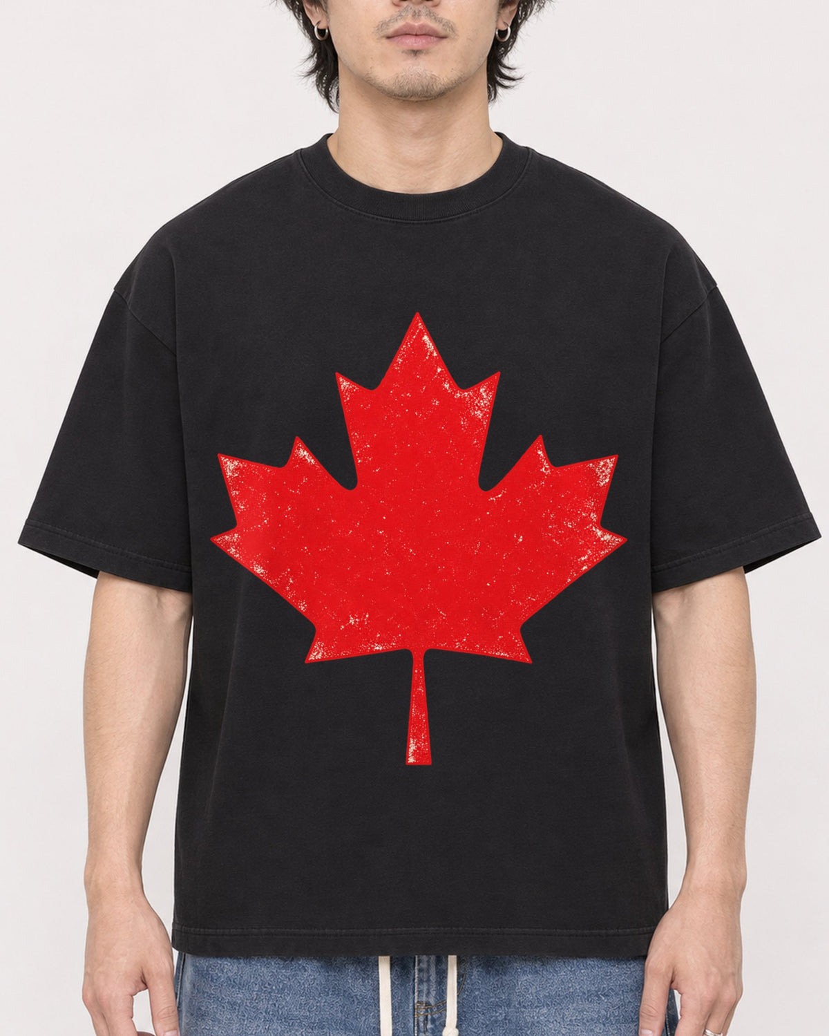 Mockup Boxy Heavyweight Tee Black male close-up 03