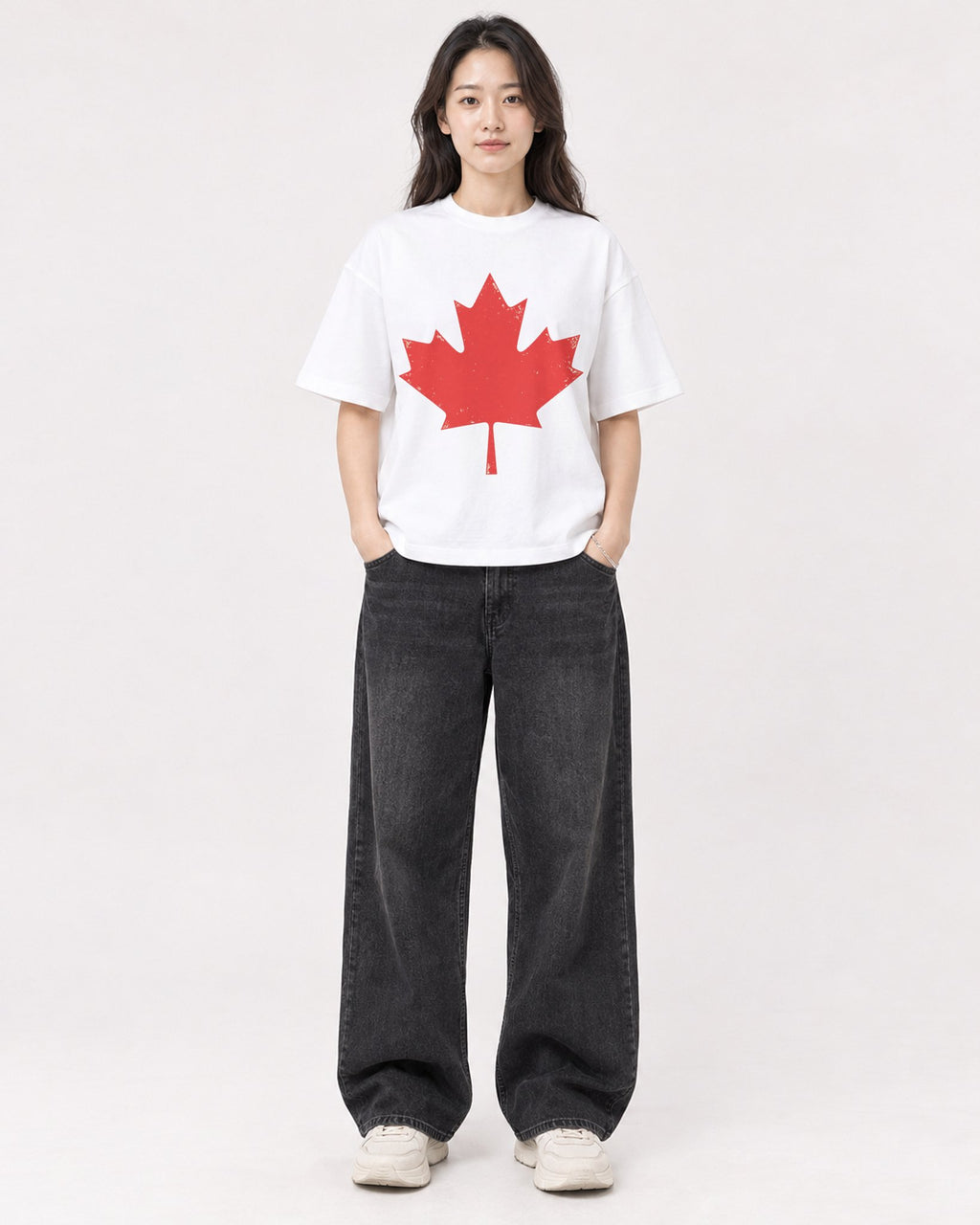 Mockup Boxy Heavyweight Tee White female full-body 03