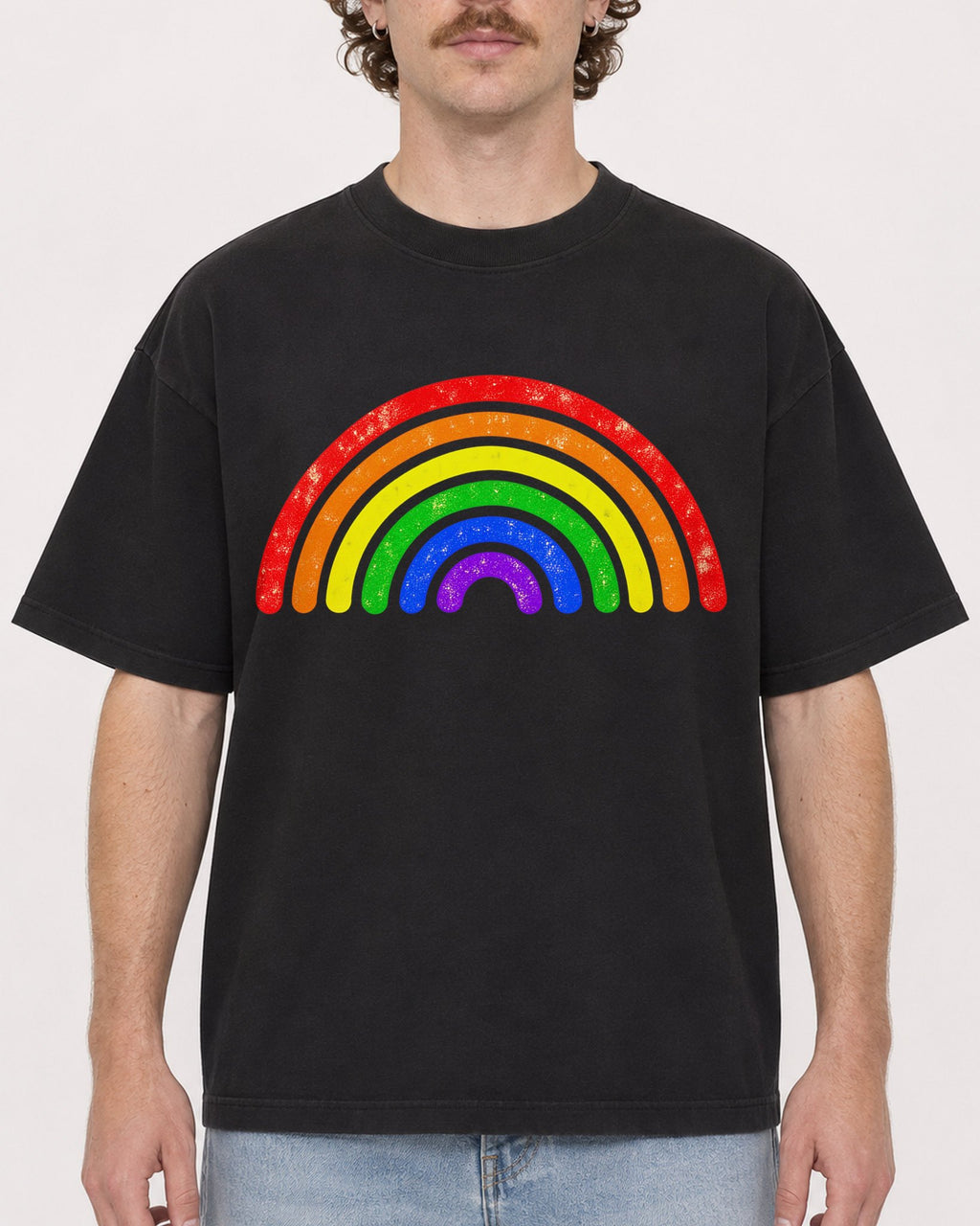 Mockup Boxy Heavyweight Tee Black male close-up 09