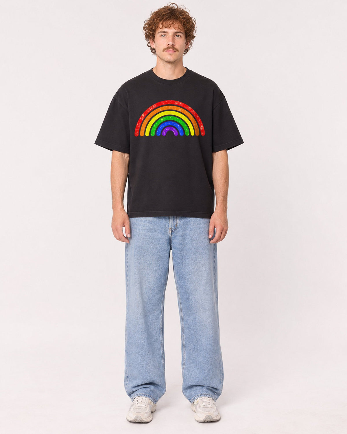 Mockup Boxy Heavyweight Tee Black male full-body 09