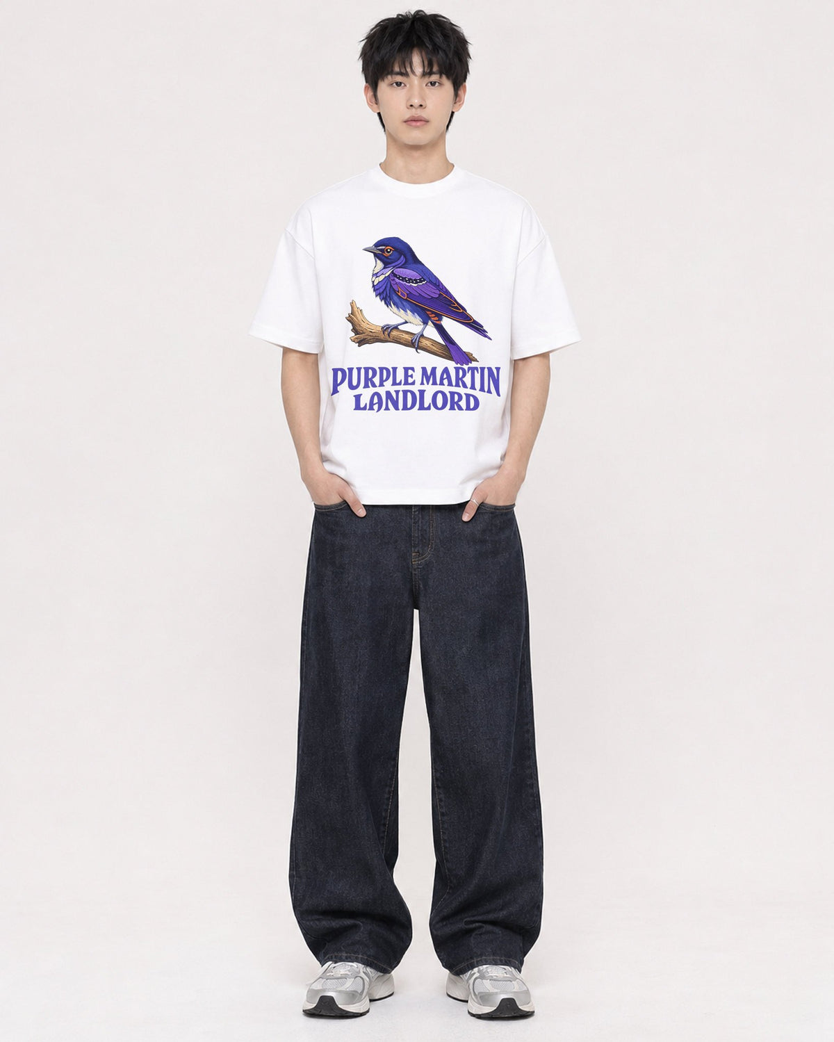 Mockup Boxy Heavyweight Tee White male full-body 01