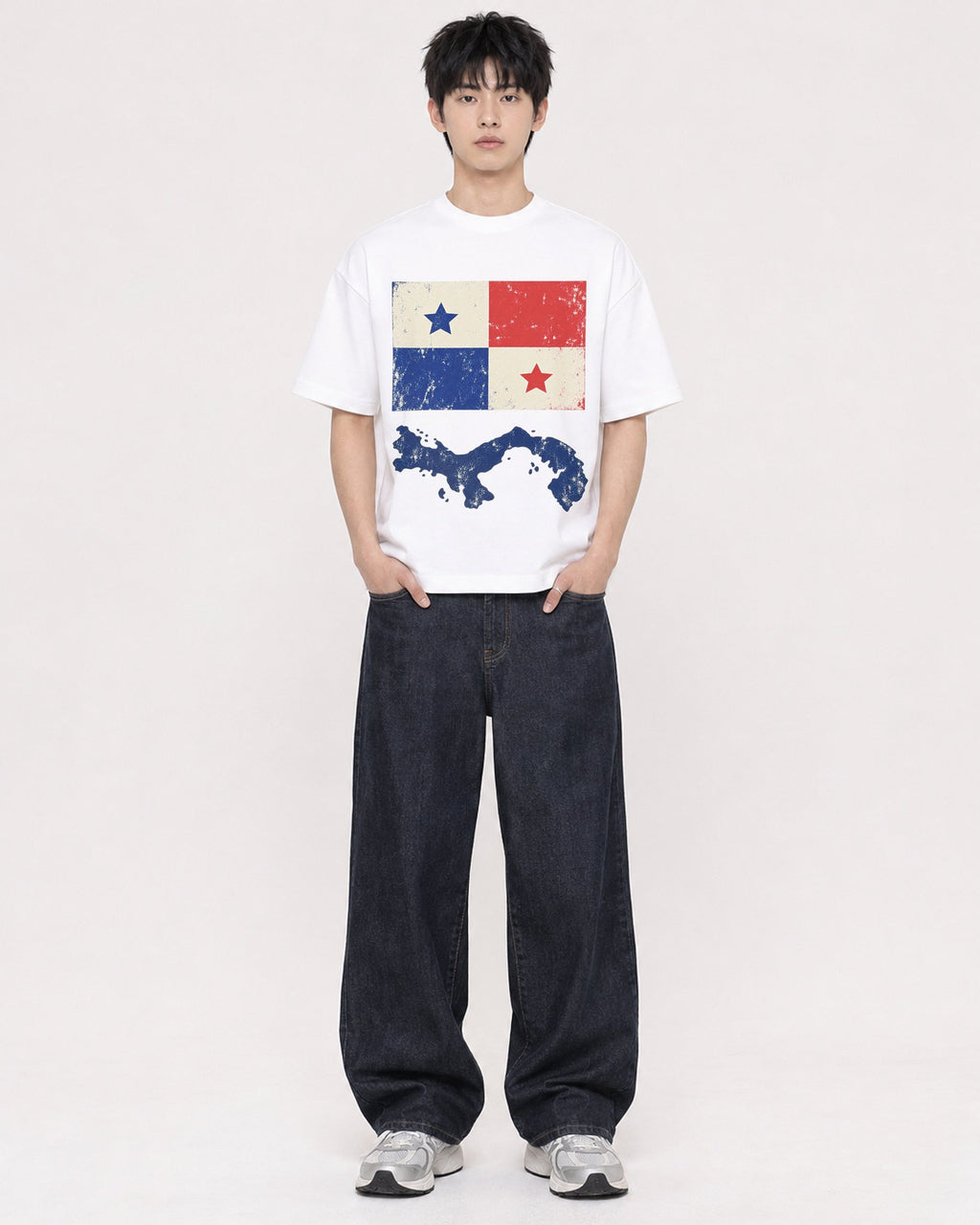 Mockup Boxy Heavyweight Tee White male full-body 01