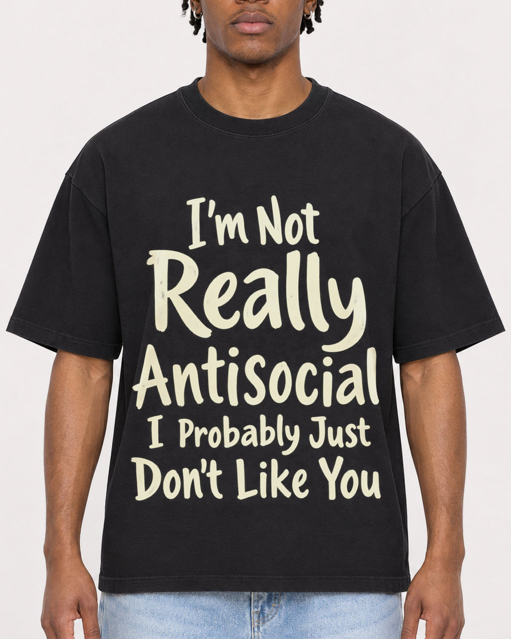 Mockup Boxy Heavyweight Tee Black male close-up 05