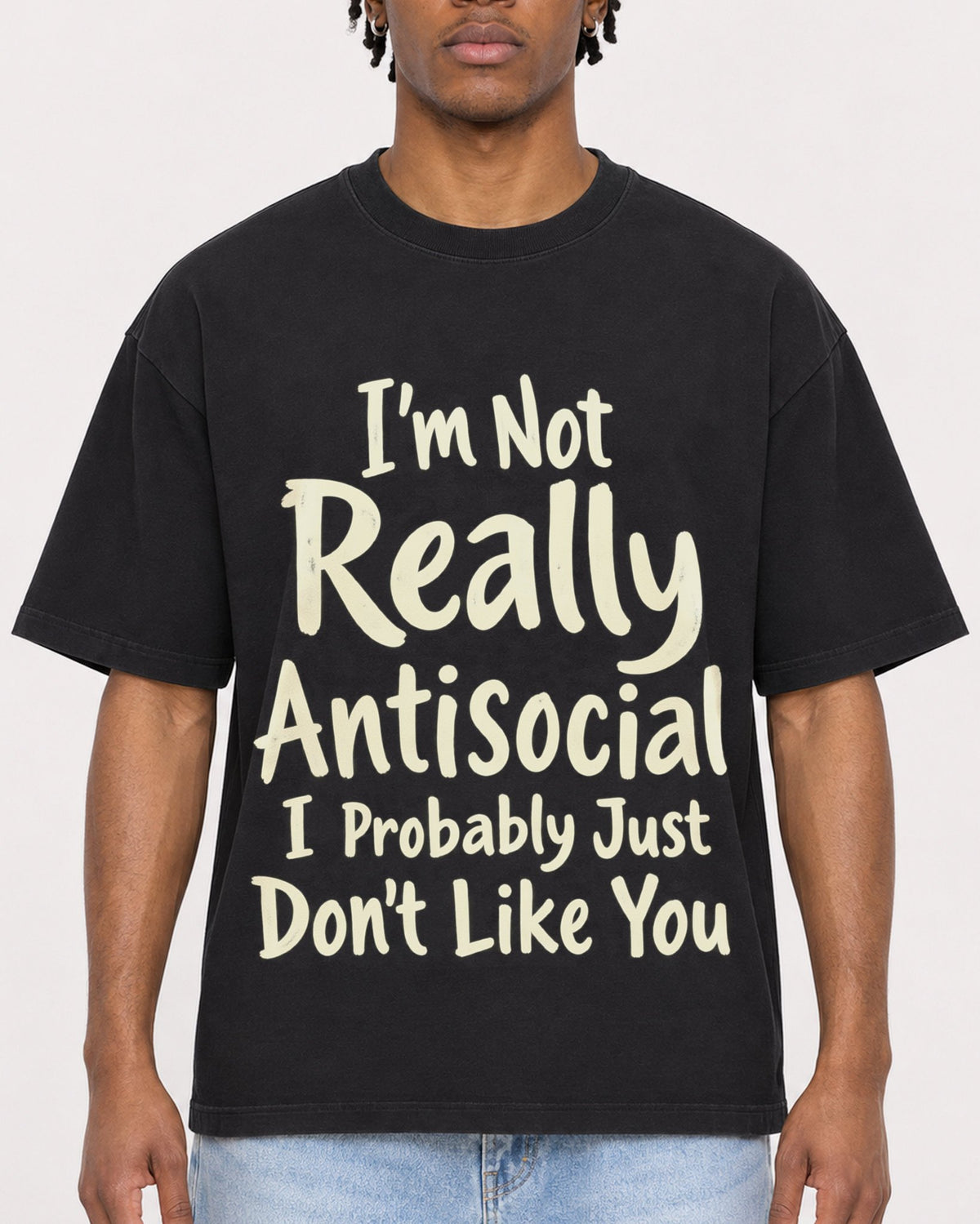 Mockup Boxy Heavyweight Tee Black male close-up 05