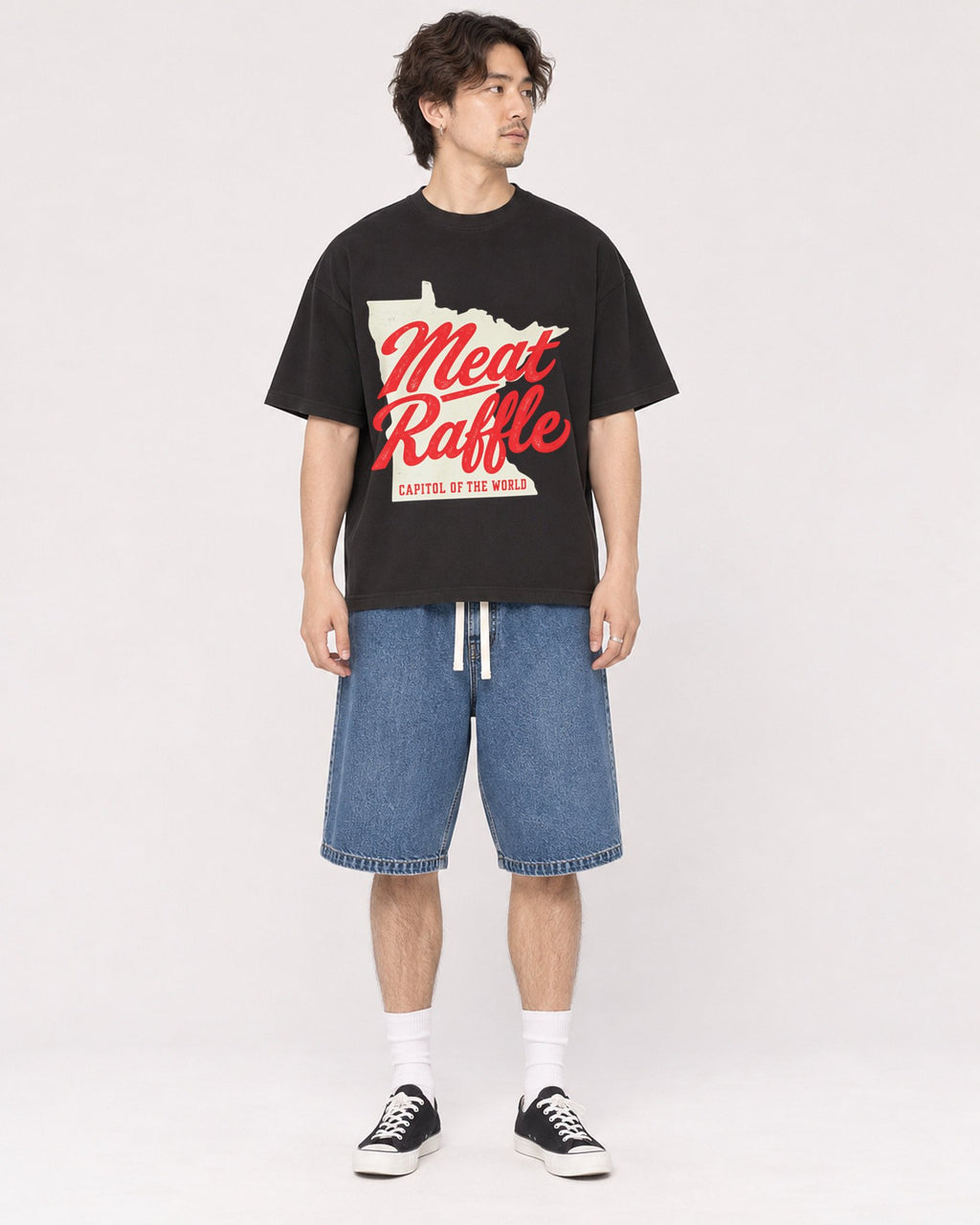 Mockup Boxy Heavyweight Tee Black male full-body 03