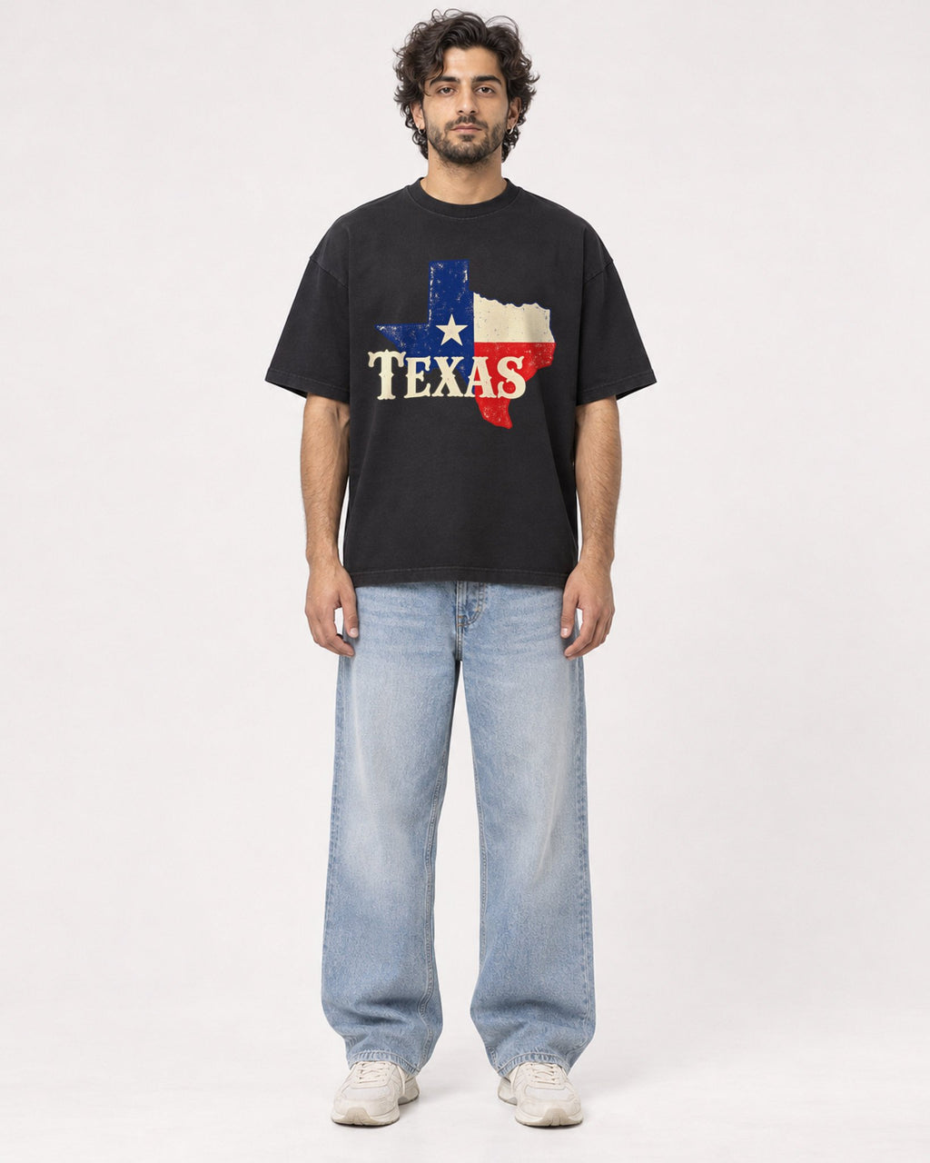 Mockup Boxy Heavyweight Tee Black male full-body 17