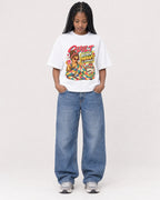 Mockup Boxy Heavyweight Tee White female full-body 45