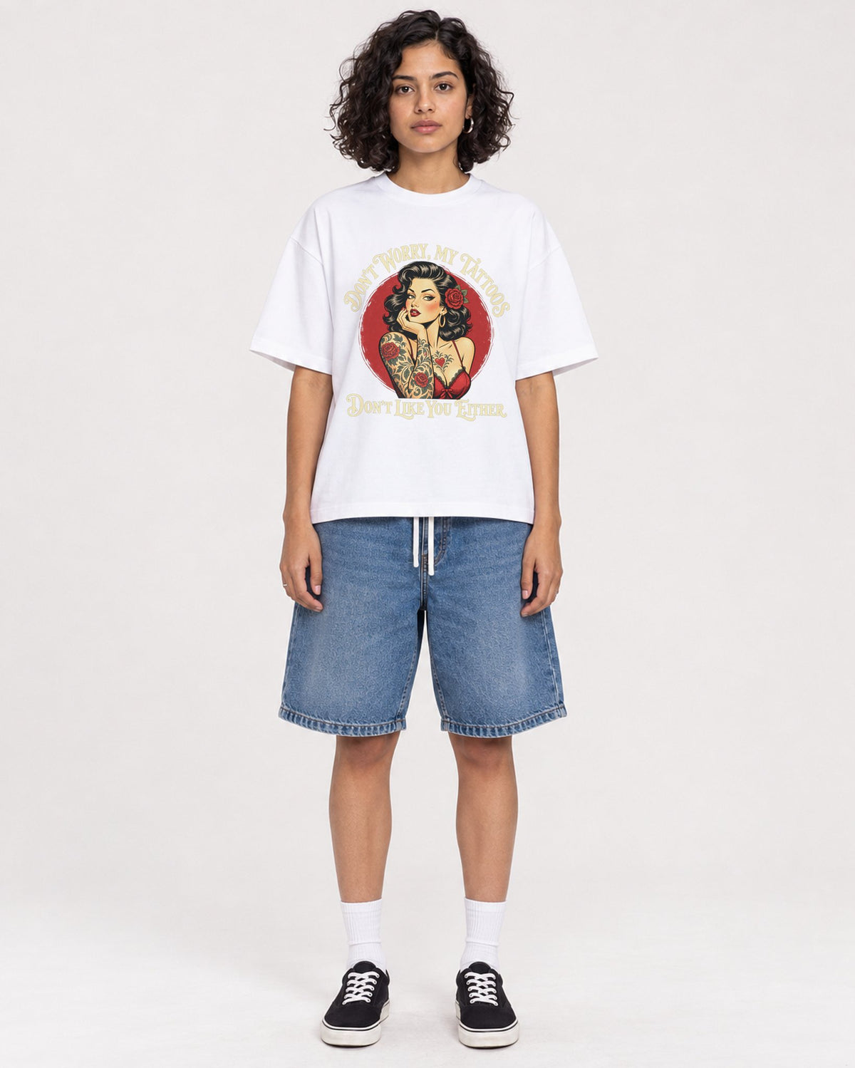 Mockup Boxy Heavyweight Tee White female full-body 26