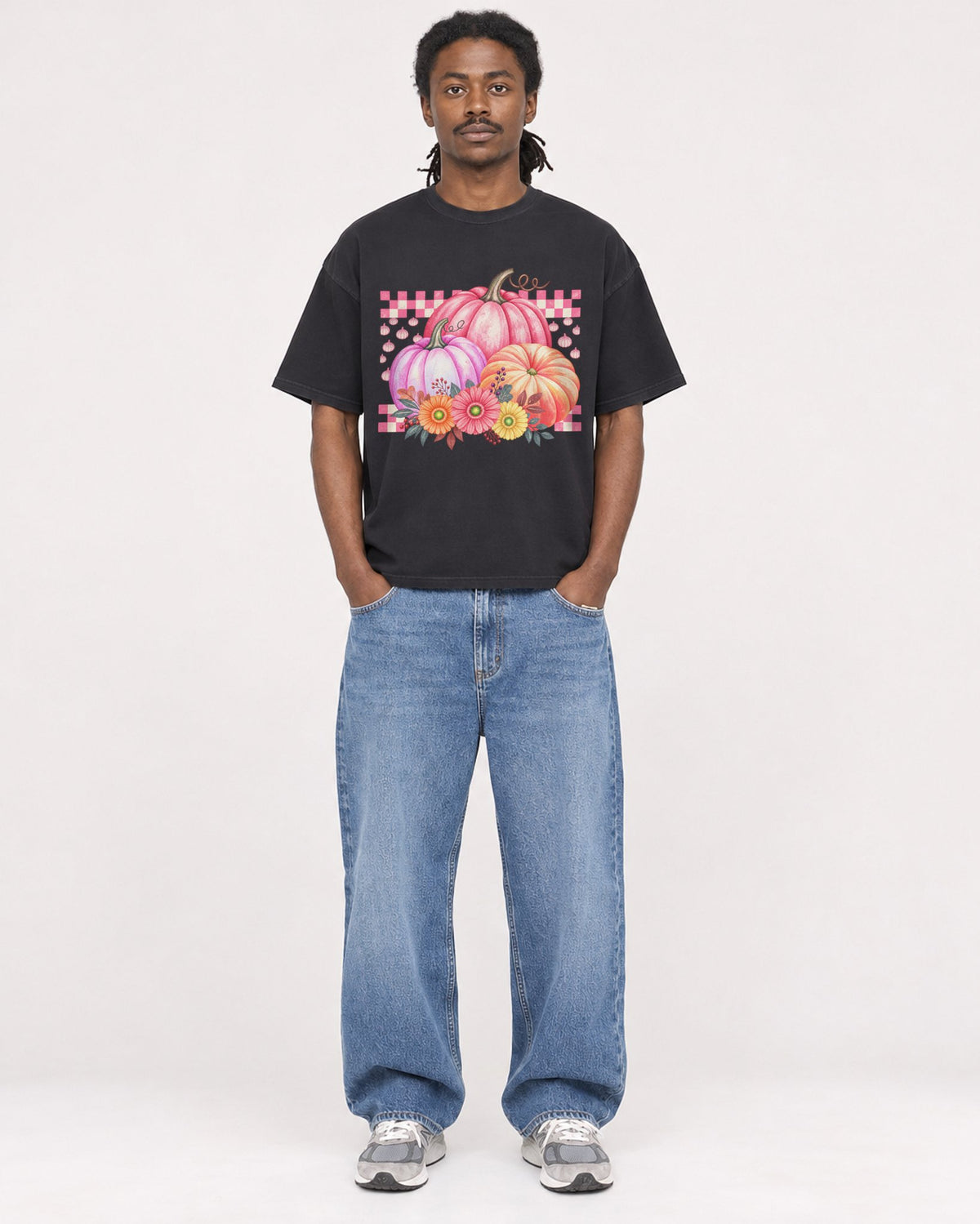 Mockup Boxy Heavyweight Tee Black male full-body 34
