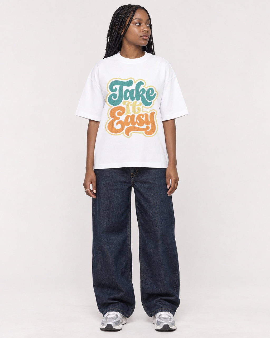 Mockup Boxy Heavyweight Tee White female full-body 04