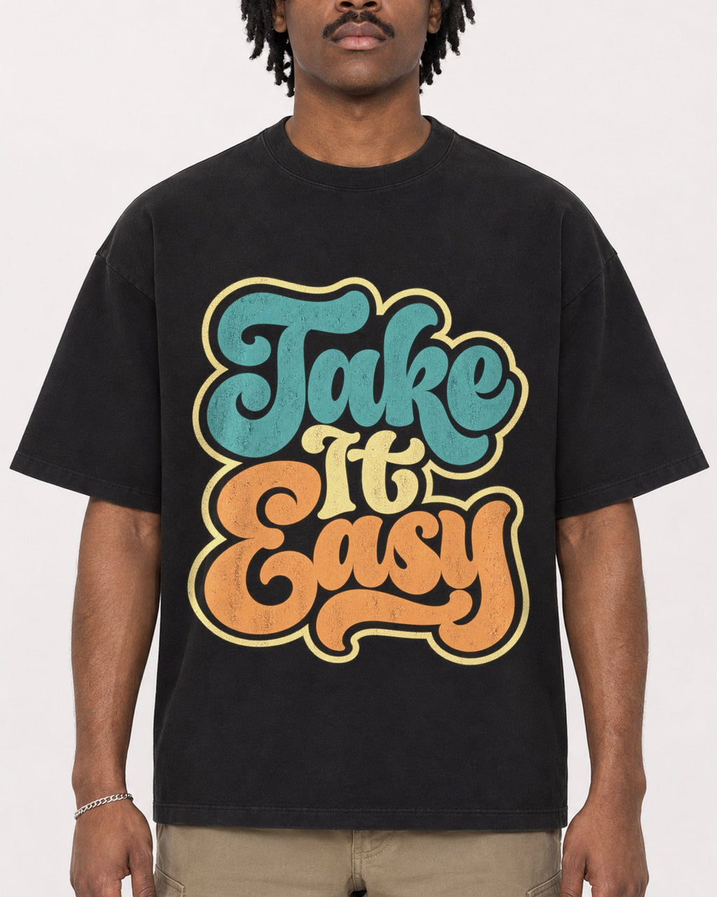 Mockup Boxy Heavyweight Tee Black male close-up 04