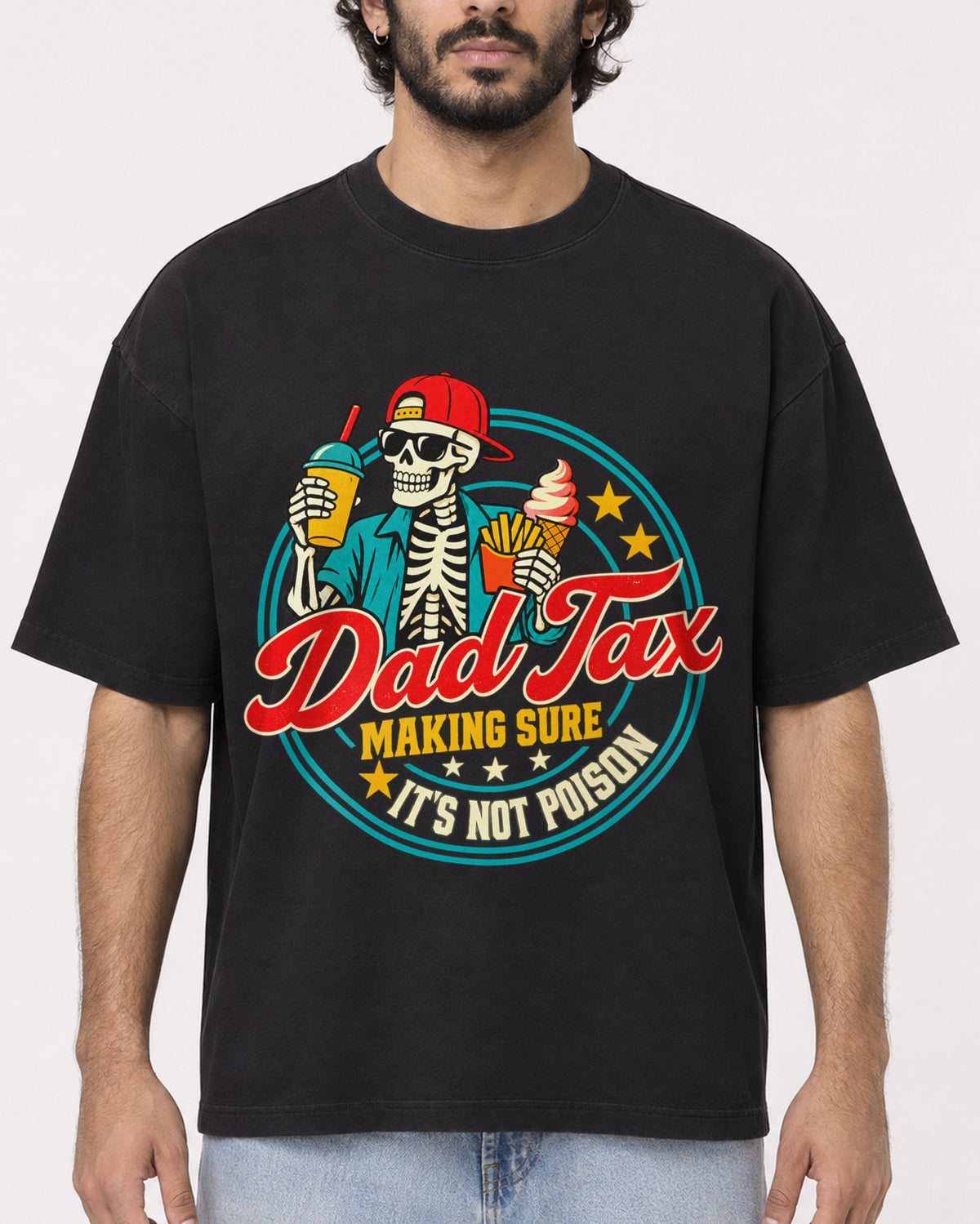 Mockup Boxy Heavyweight Tee Black male close-up 17