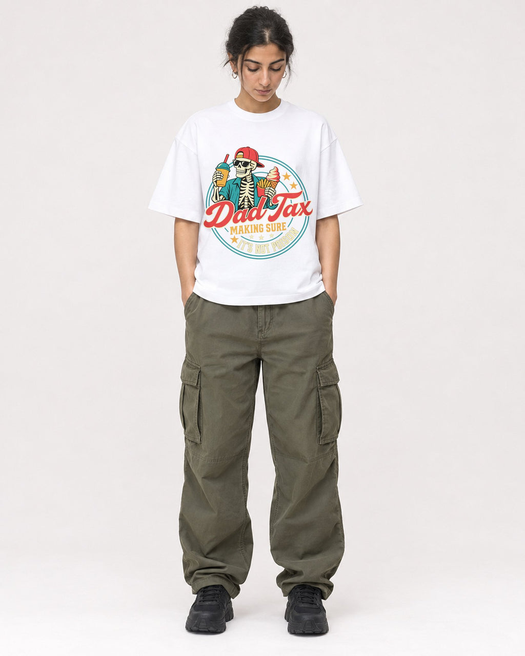 Mockup Boxy Heavyweight Tee White female full-body 17