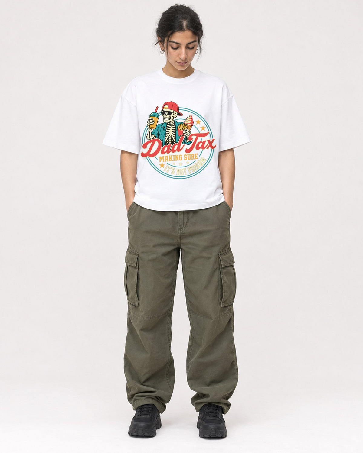Mockup Boxy Heavyweight Tee White female full-body 17