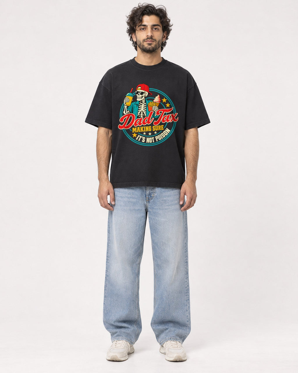 Mockup Boxy Heavyweight Tee Black male full-body 17
