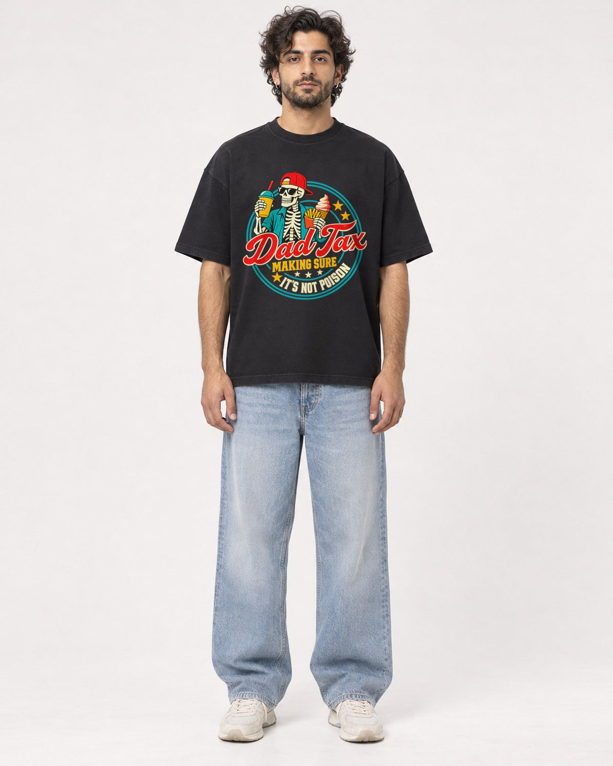 Mockup Boxy Heavyweight Tee Black male full-body 17