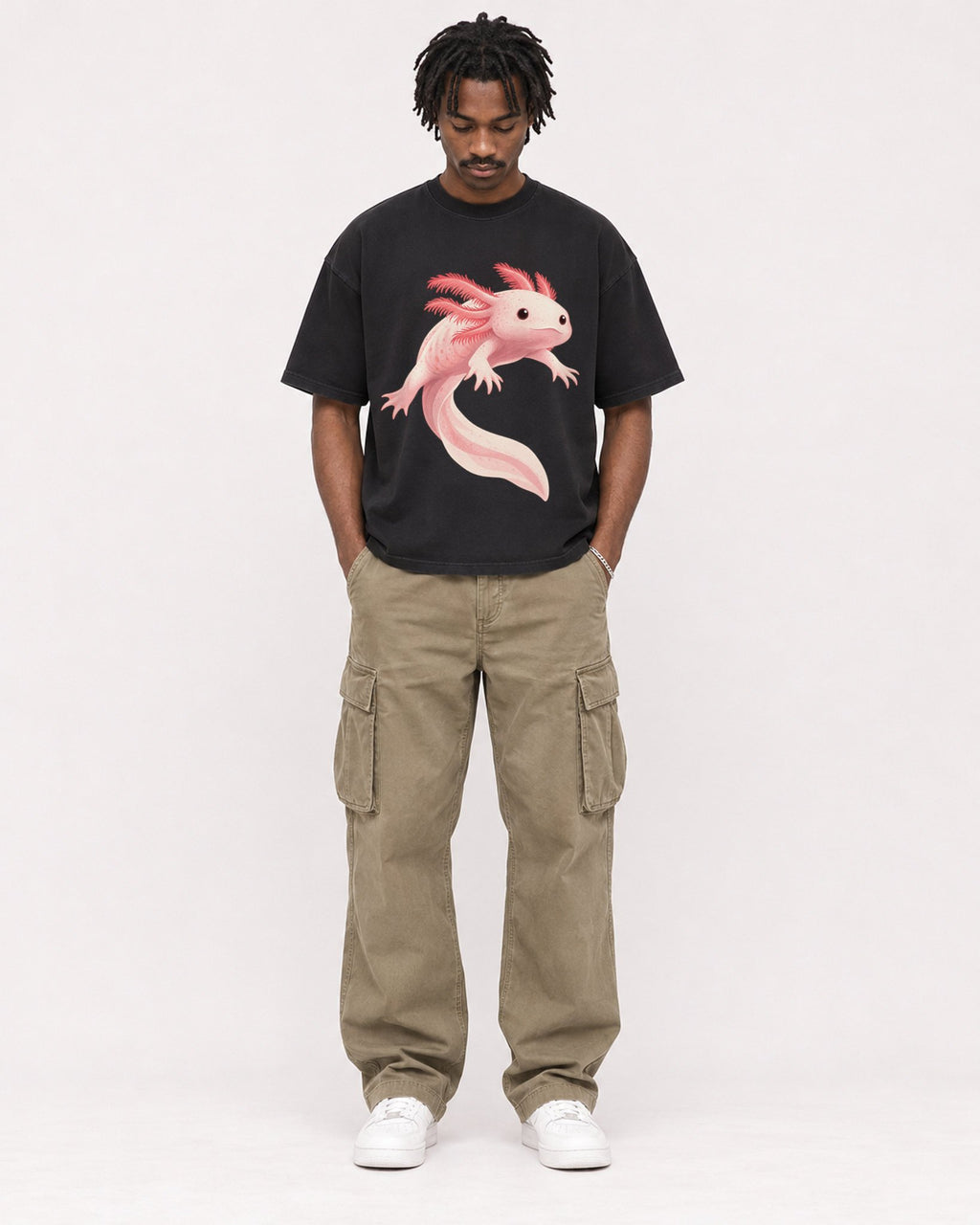 Mockup Boxy Heavyweight Tee Black male full-body 04