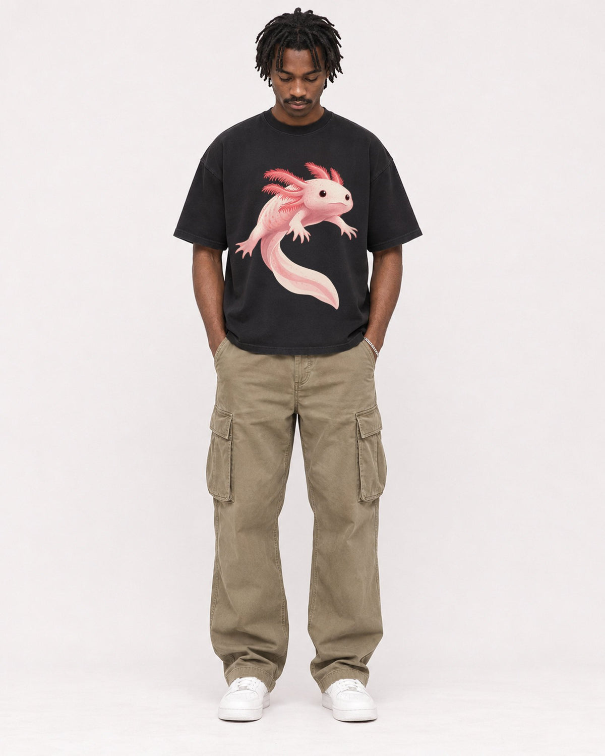 Mockup Boxy Heavyweight Tee Black male full-body 04