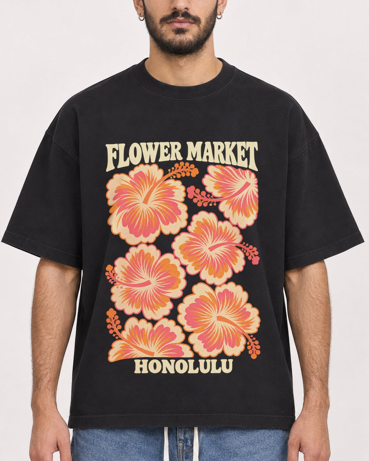 Mockup Boxy Heavyweight Tee Black male close-up 07
