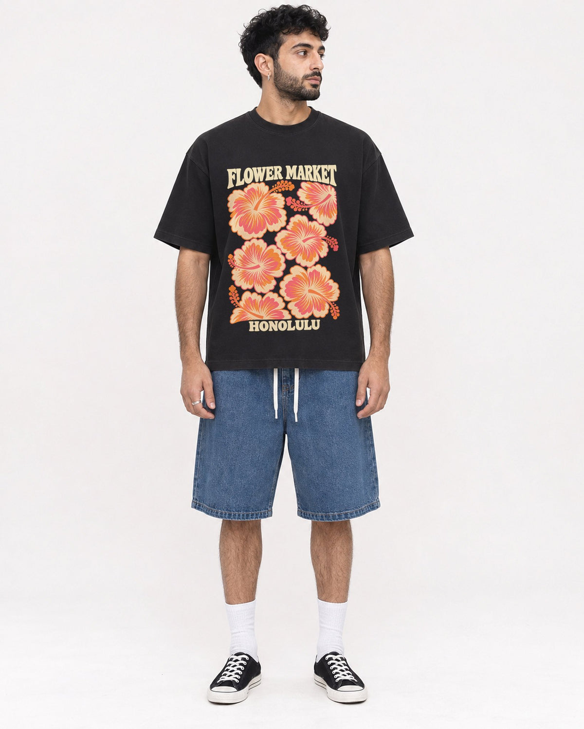 Mockup Boxy Heavyweight Tee Black male full-body 07