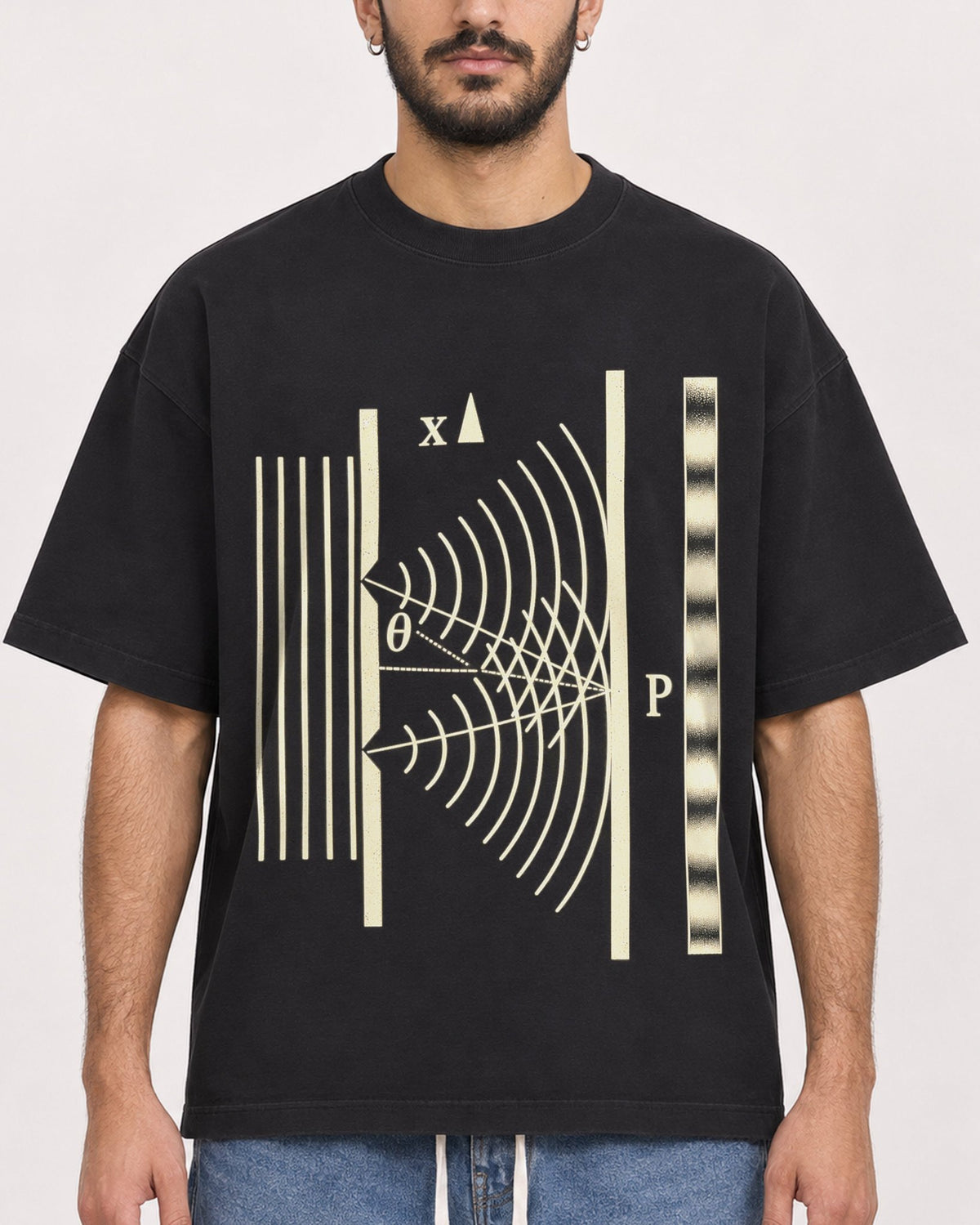Mockup Boxy Heavyweight Tee Black male close-up 07