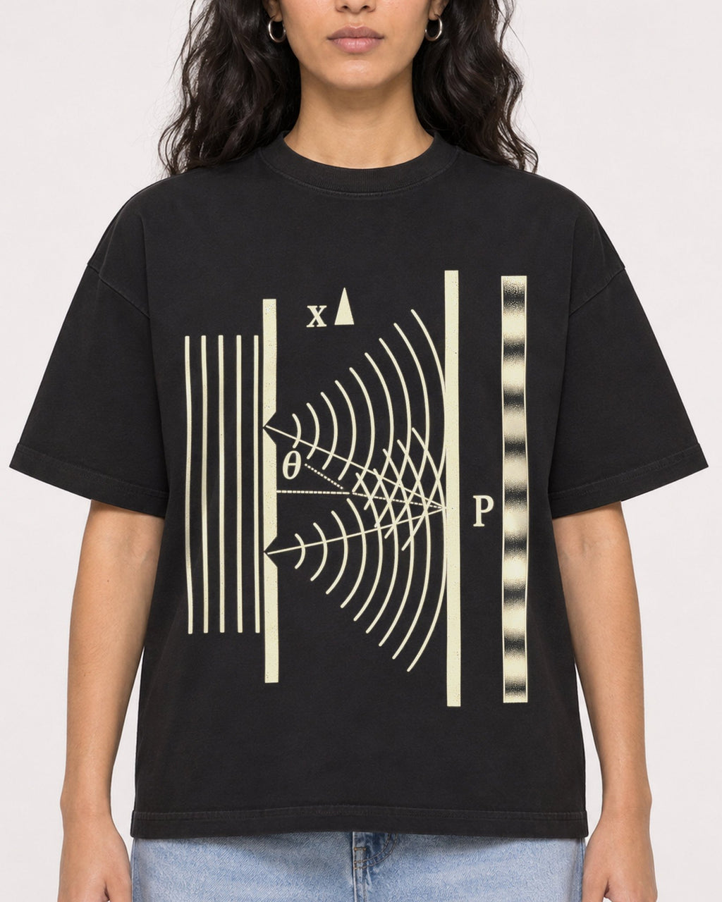 Mockup Boxy Heavyweight Tee Black female close-up 07