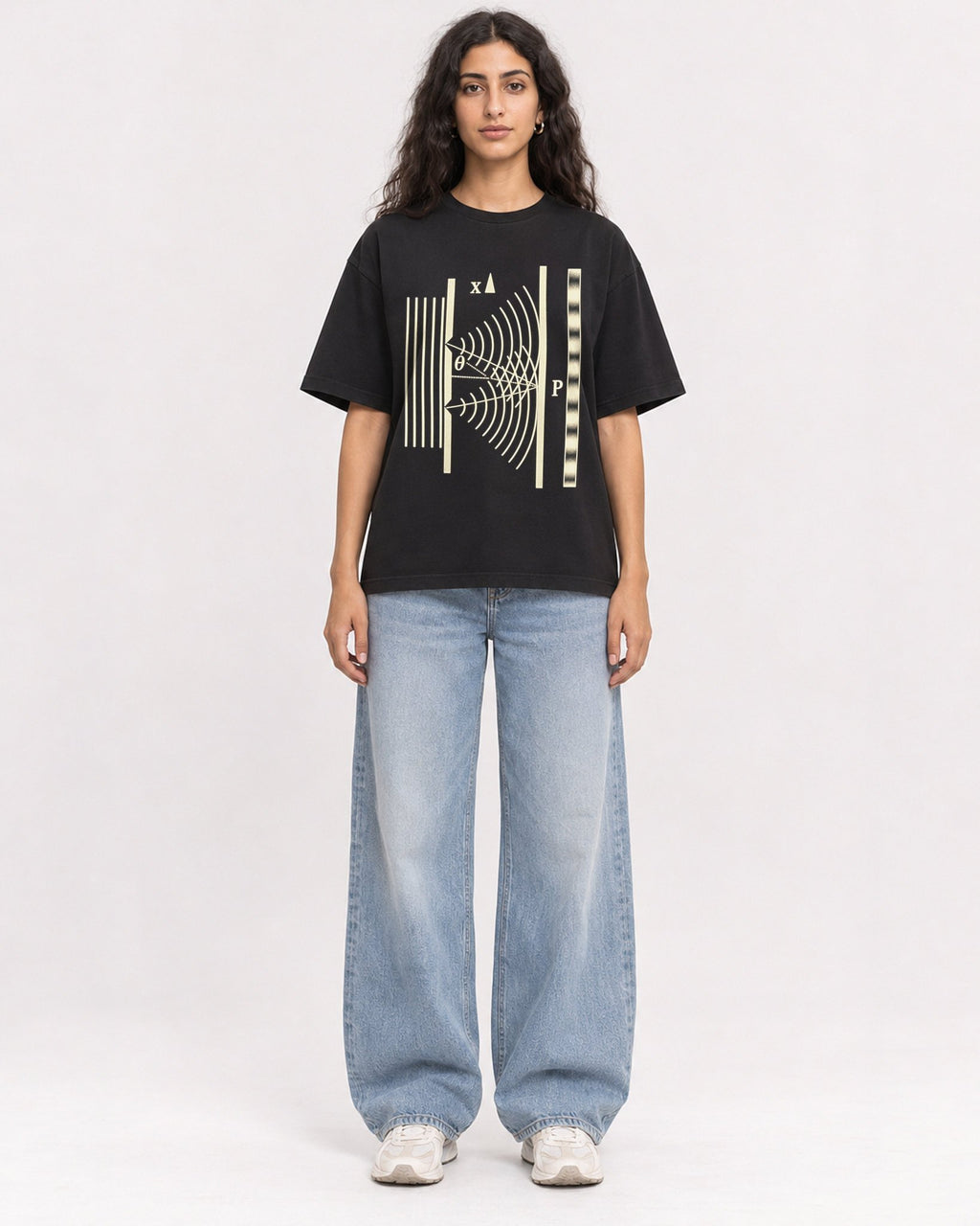 Mockup Boxy Heavyweight Tee Black female full-body 07