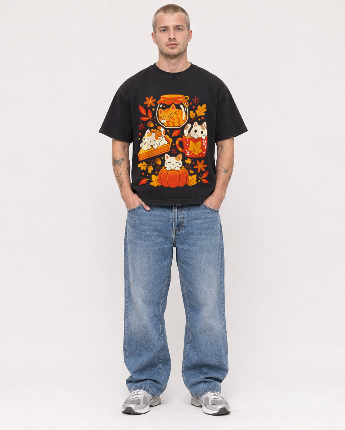 Mockup Boxy Heavyweight Tee Black male full-body 18