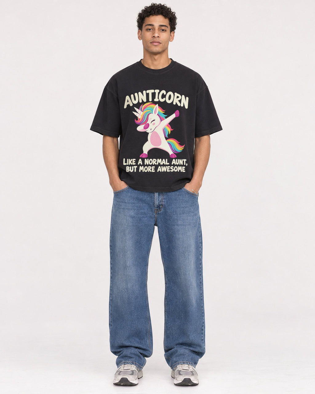 Mockup Boxy Heavyweight Tee Black male full-body 10