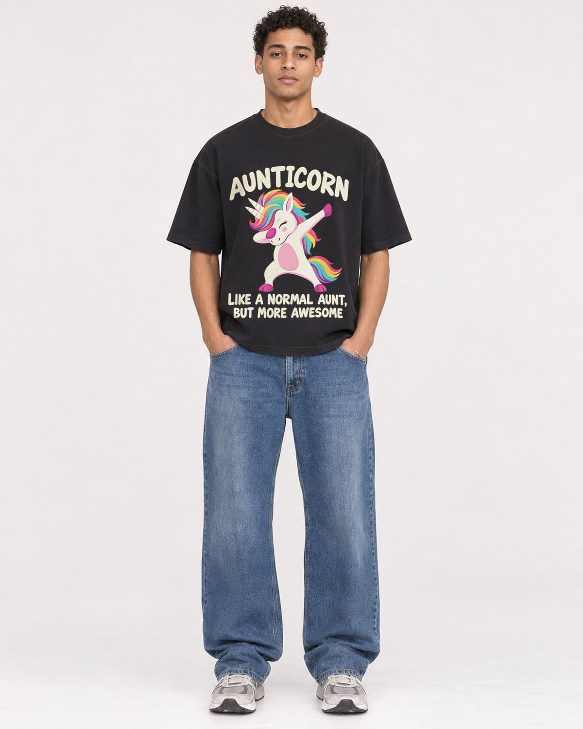 Mockup Boxy Heavyweight Tee Black male full-body 10