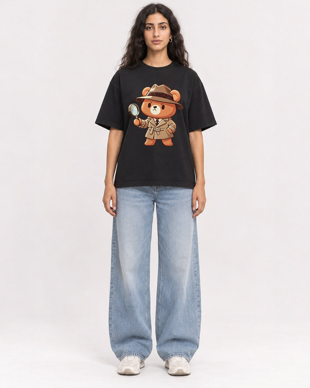 Mockup Boxy Heavyweight Tee Black female full-body 07