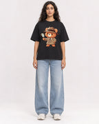 Mockup Boxy Heavyweight Tee Black female full-body 07
