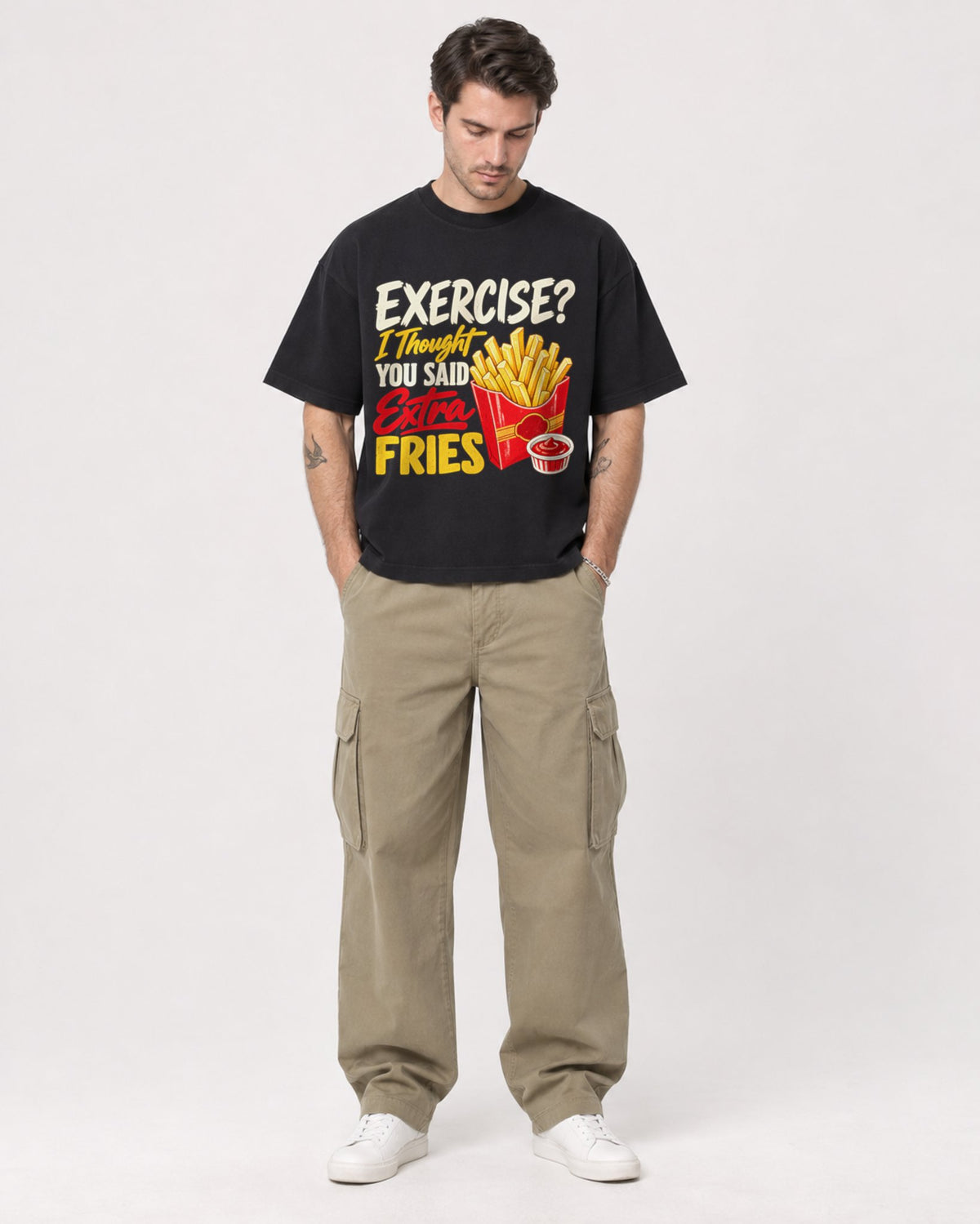 Mockup Boxy Heavyweight Tee Black male full-body 48