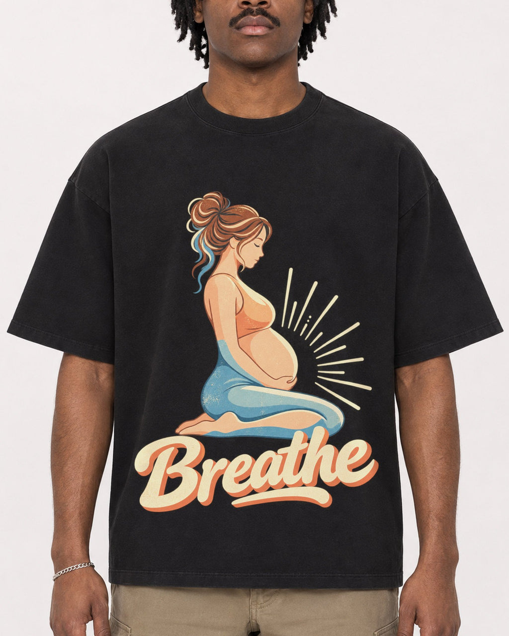 Mockup Boxy Heavyweight Tee Black male close-up 04