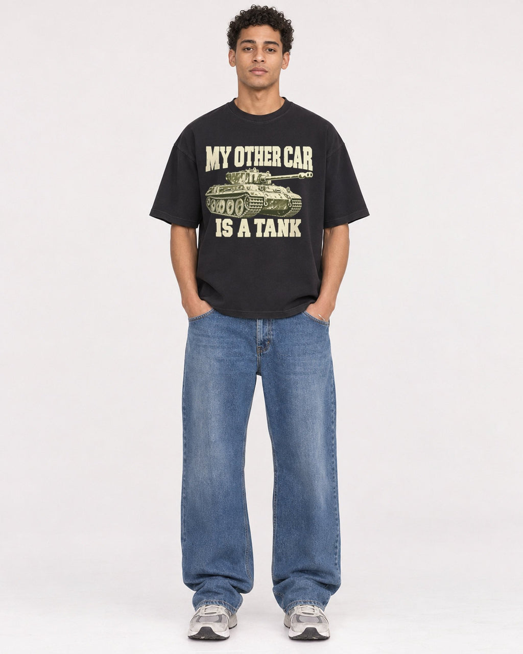 Mockup Boxy Heavyweight Tee Black male full-body 10
