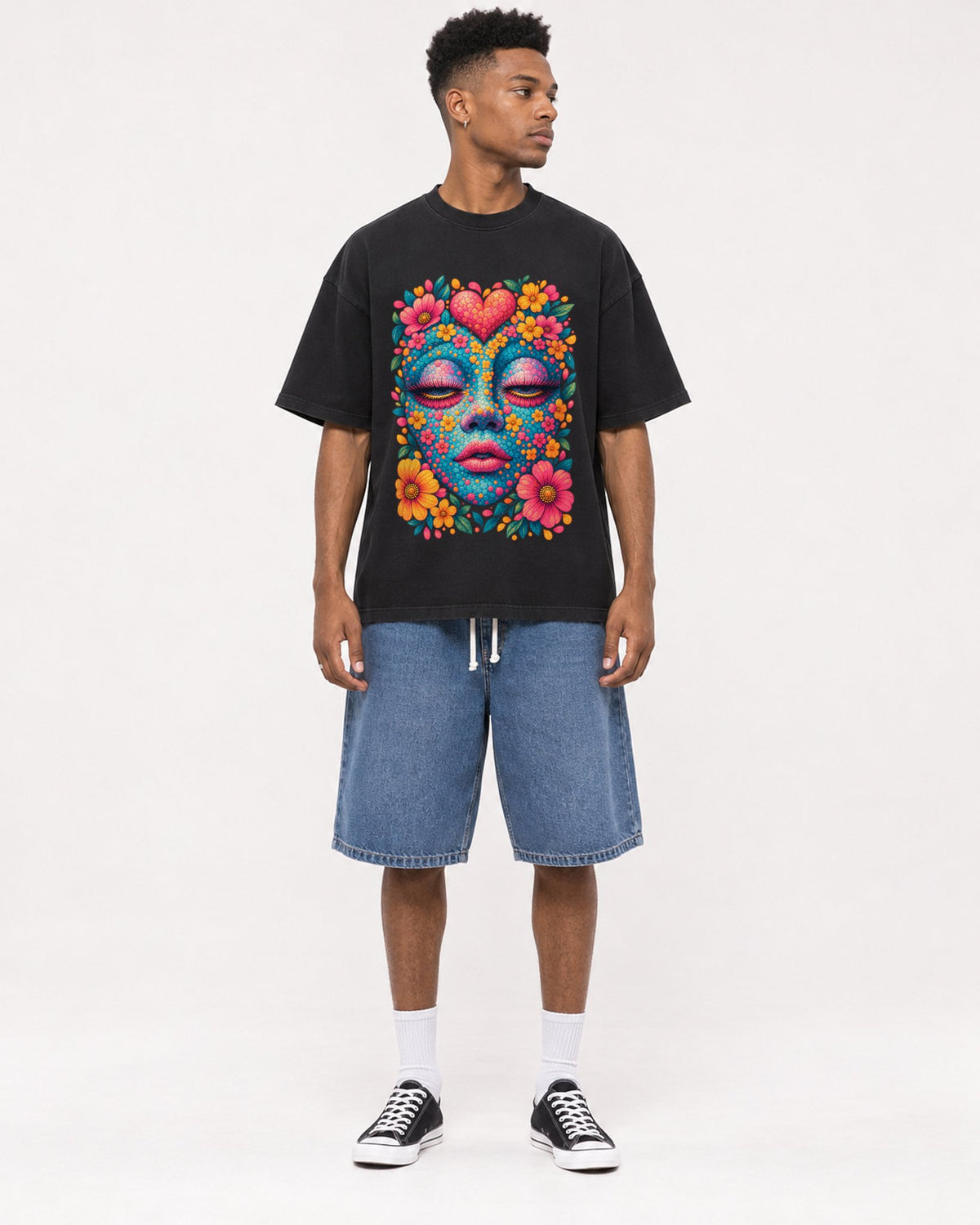 Mockup Boxy Heavyweight Tee Black male full-body 15