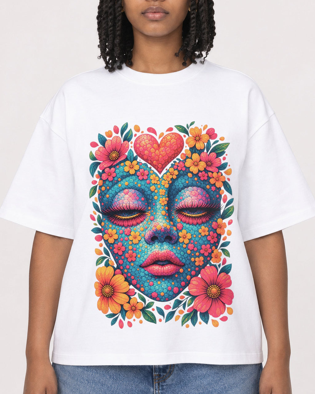 Mockup Boxy Heavyweight Tee White female close-up 15