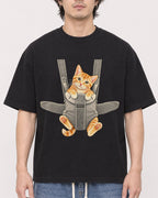 Mockup Boxy Heavyweight Tee Black male close-up 03