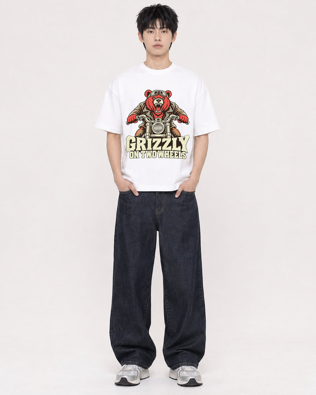 Mockup Boxy Heavyweight Tee White male full-body 01
